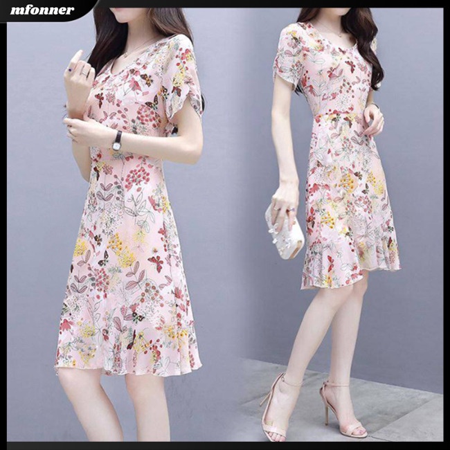 Đầm NgắN Tay In Hoa ThờI Trang Cho Nữ