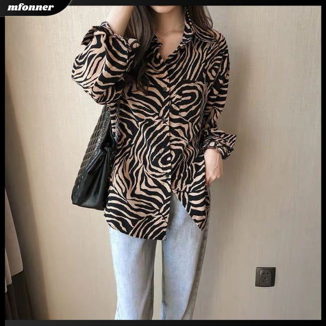 Áo Khoác Sơ Mi Tay Dài Dáng Rộng In Họa Tiết Kẻ Sọc Kiểu Retro Thời Trang Mùa Xuân Cho Bạn Gái