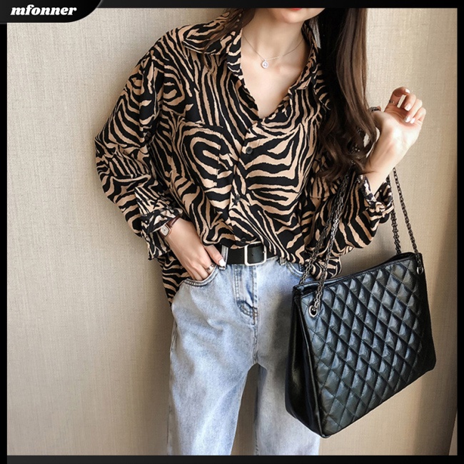 Áo Khoác Sơ Mi Tay Dài Dáng Rộng In Họa Tiết Kẻ Sọc Kiểu Retro Thời Trang Mùa Xuân Cho Bạn Gái