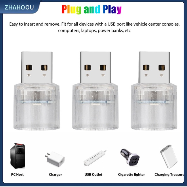 ☃Nhà Cửa☃ Set 3 Đèn Led Usb Rgb Mini Tiêu Thụ Thấp Nhiều Màu Trang Trí Nội Thất Xe Hơi