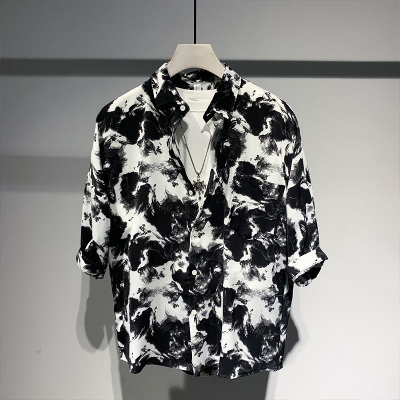 Áo Sơ Mi Ngắn Tay In Họa Tiết Phong Cách Retro Anh Quốc Mẫu Mới 2023 Thời Trang Mùa Hè Dành Cho Nam