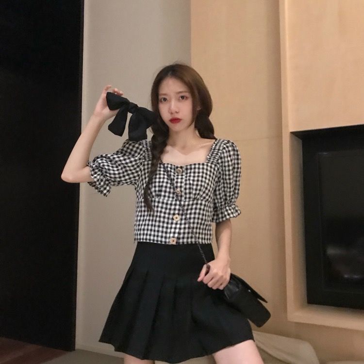 Áo Kiểu Tay Phồng Ngắn Dáng Ôm Thời Trang Hàn Quốc Xinh Xắn Cho Nữ