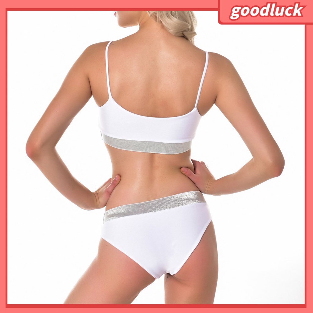 Bộ Bikini Đính Kim Sa Lấp Lánh Màu Tương Phản Quyến Rũ Cho Nữ