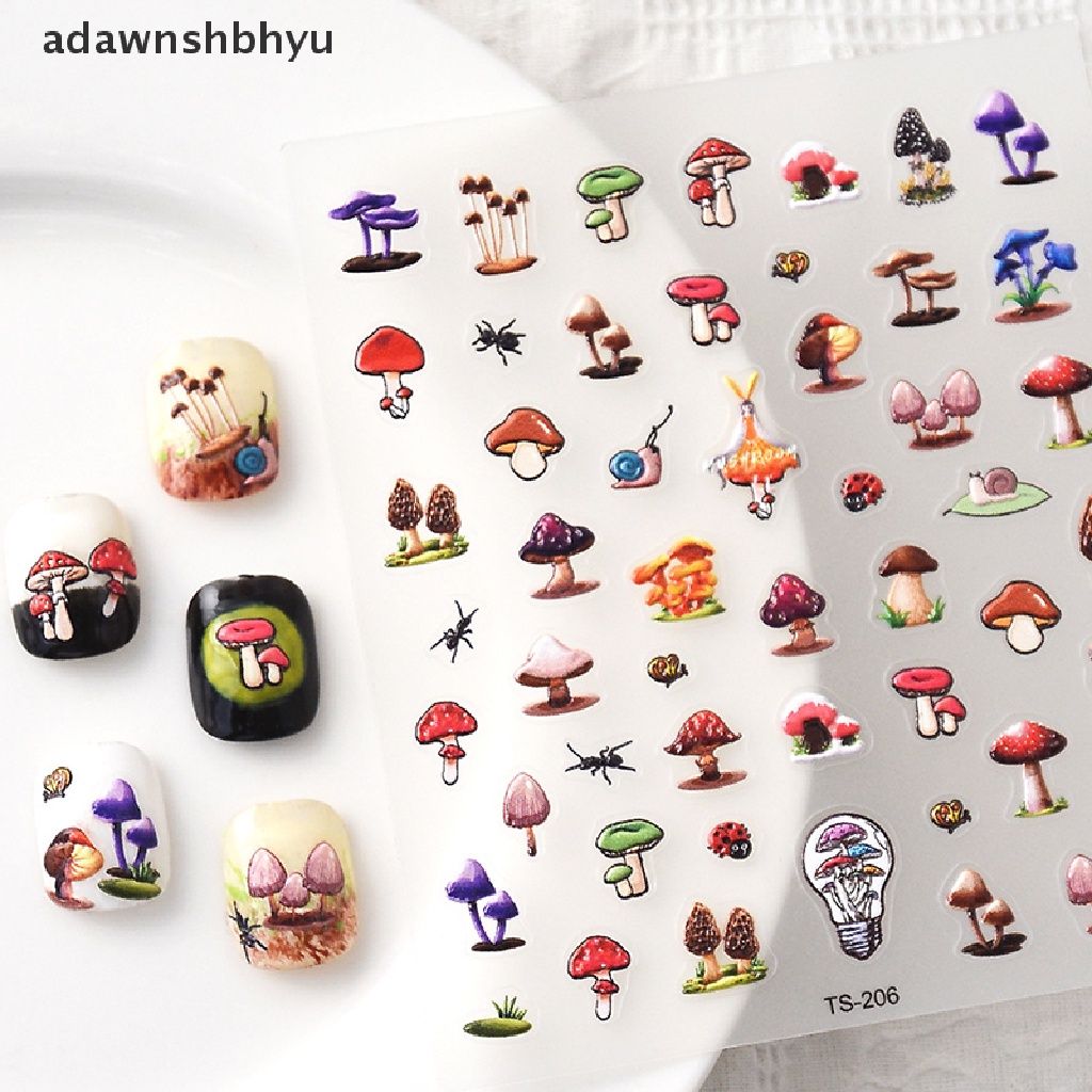 Miếng Dán Trang Trí Móng Tay Hình Nấm 5D Nhiều Màu Sắc