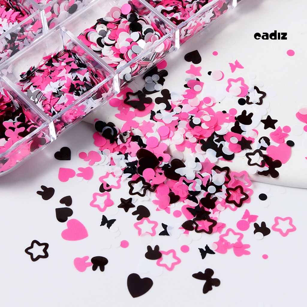 Hộp 1 Hộp 12 Ngăn Kim Tuyến Tròn / Sao / Thỏ / Bướm Lấp Lánh Trang Trí Móng Nghệ Thuật DIY