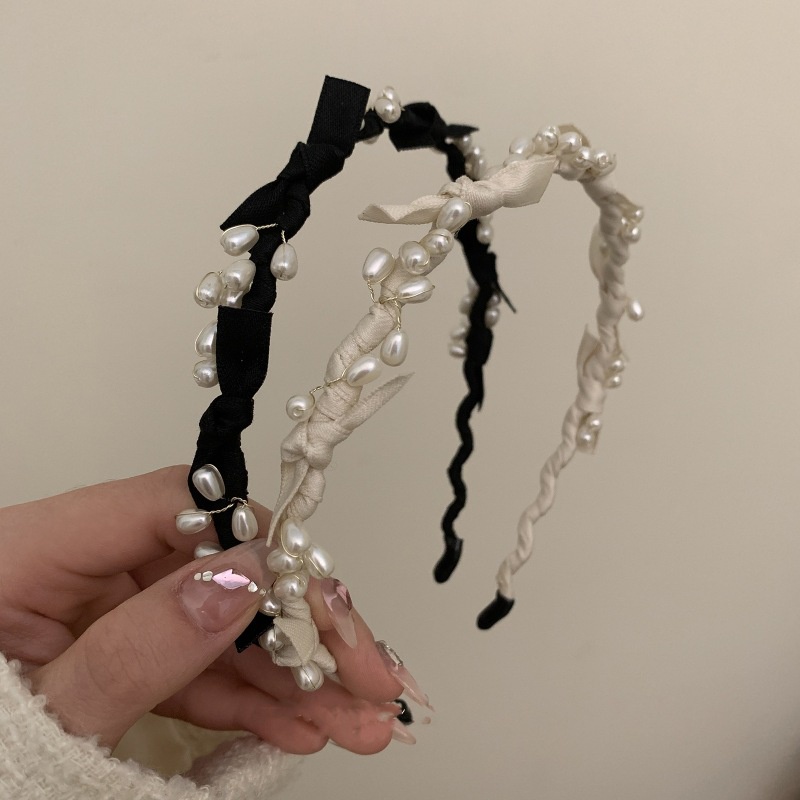 Băng Đô Cài Tóc Hình Nơ Phối Lưới Đính Ngọc Trai Trắng Đen Lãng Mạn Thời Trang Cho Nữ Mã 2023