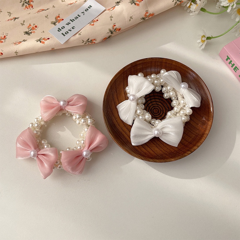 Dây Cột Tóc Cao Su Thắt Nơ Đính Ngọc Trai Sớm Năm 2023