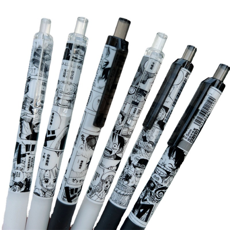 Set 6 Bút Mực Gel Ngòi 0.5mm Họa Tiết Hoạt Hình One Piece