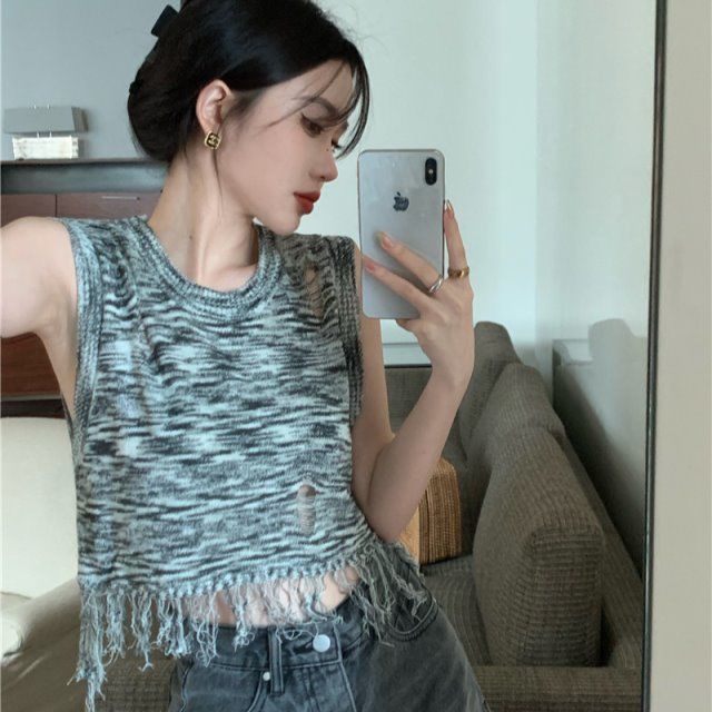 Áo Tank Top Sát Nách Phối Tua Rua Thiết Kế Độc Đáo Thời Trang Mùa Hè Cho Nữ