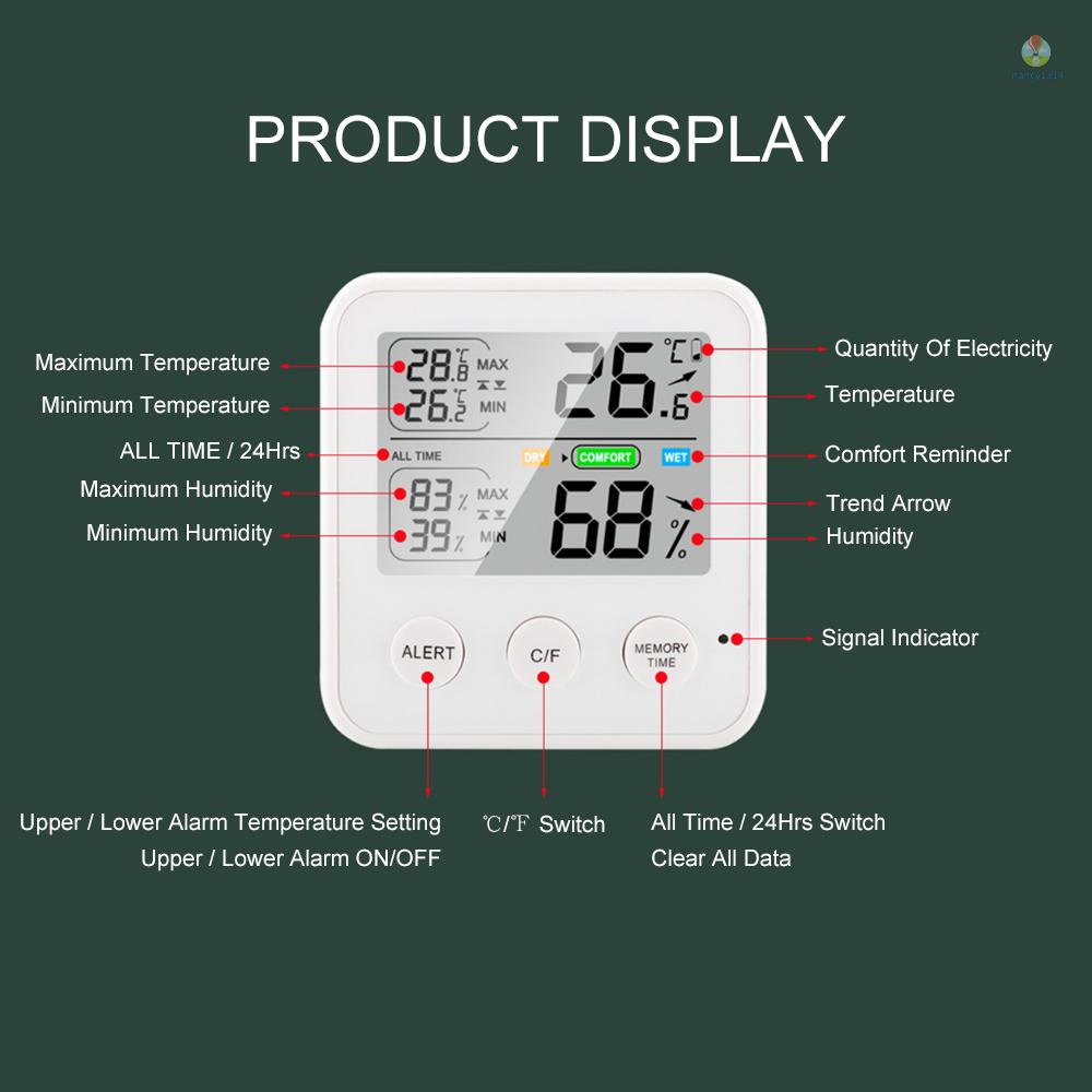 Nhiệt Kế Điện Tử Từ Tính Độ Chính Xác Cao Có Màn Hình LCD °C/°F Thiết Bị Đo Nhiệt Độ Và Độ Ẩm 24 Giờ