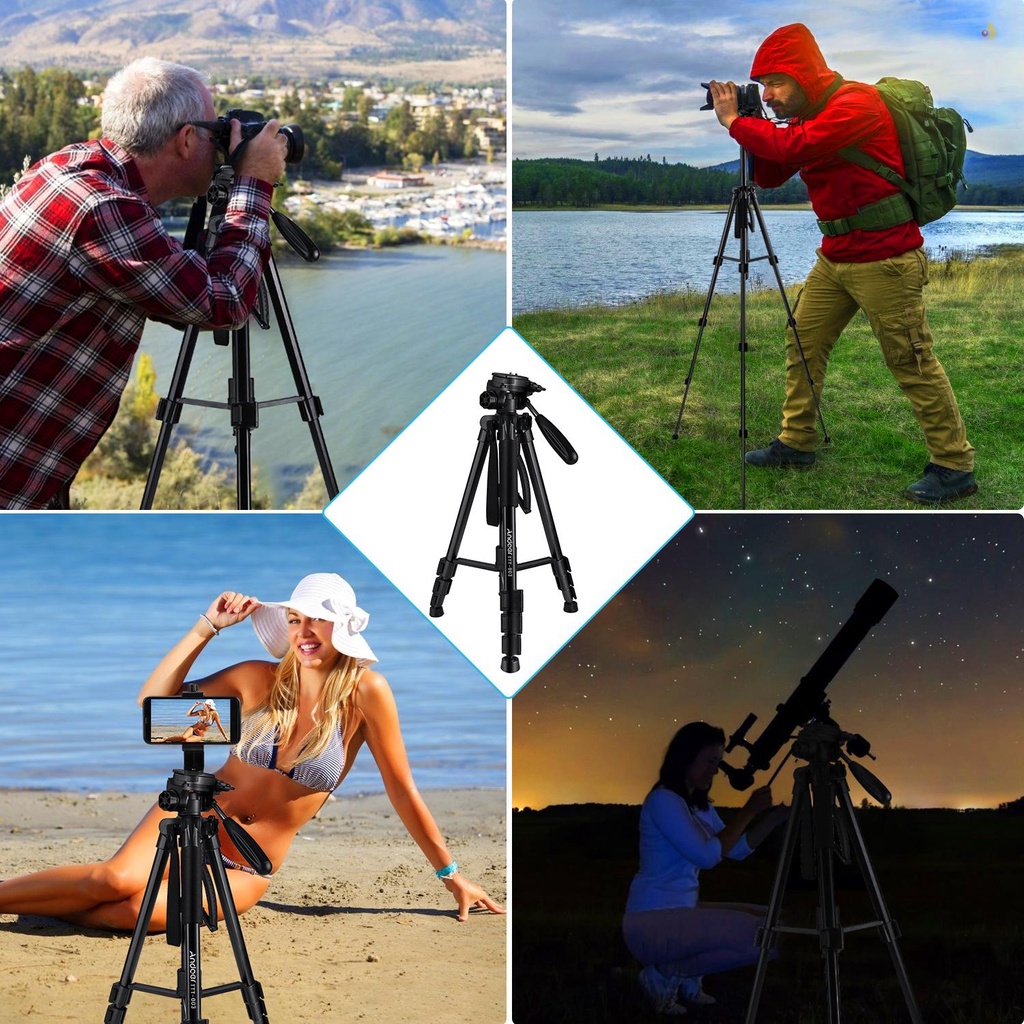 Giá Đỡ Ba Chân Xoay 3 Chiều Bằng Hợp Kim Nhôm Andoer TTT-003 2 Trong 1 163cm Max. Kẹp Gắn Túi Xách Điện Thoại Thông Minh 5kg 5kg