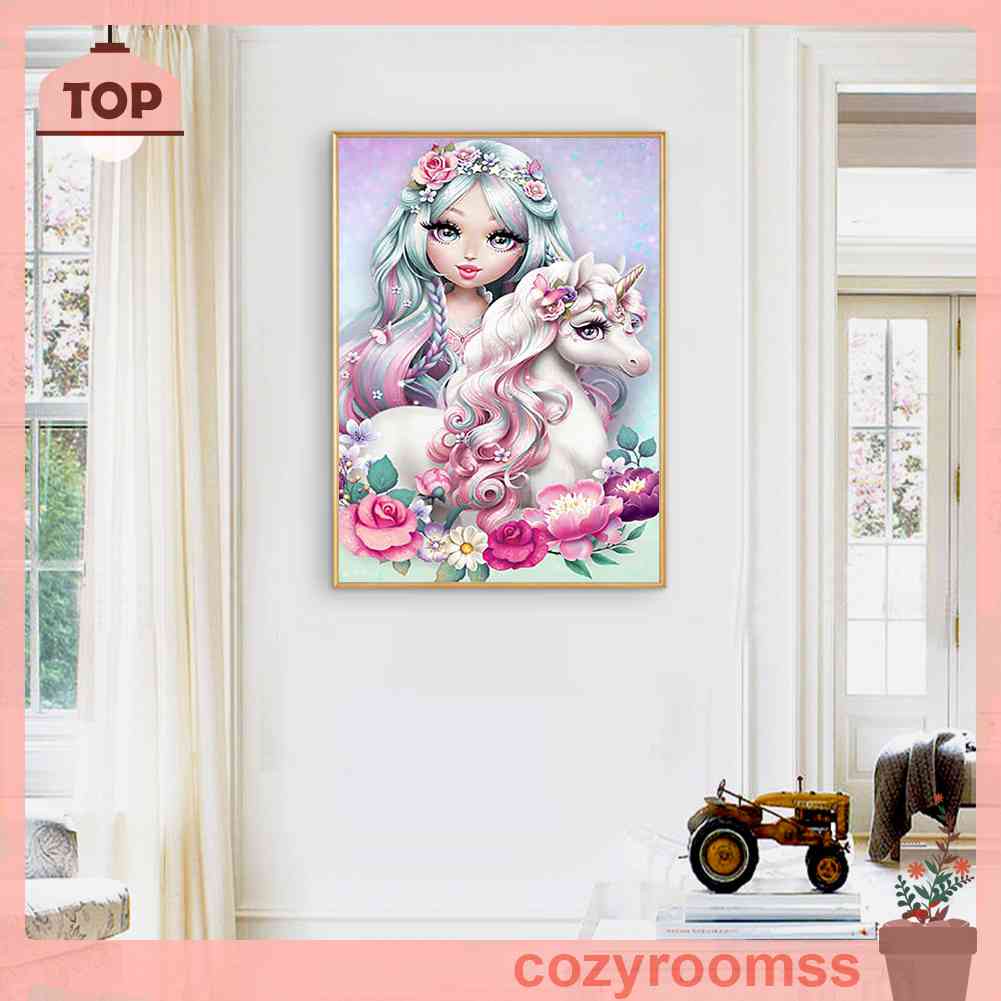 Tranh Đính Đá Resin Tròn Tự Làm Toàn Diện Hình Cô Gái Ngựa Một Sừng