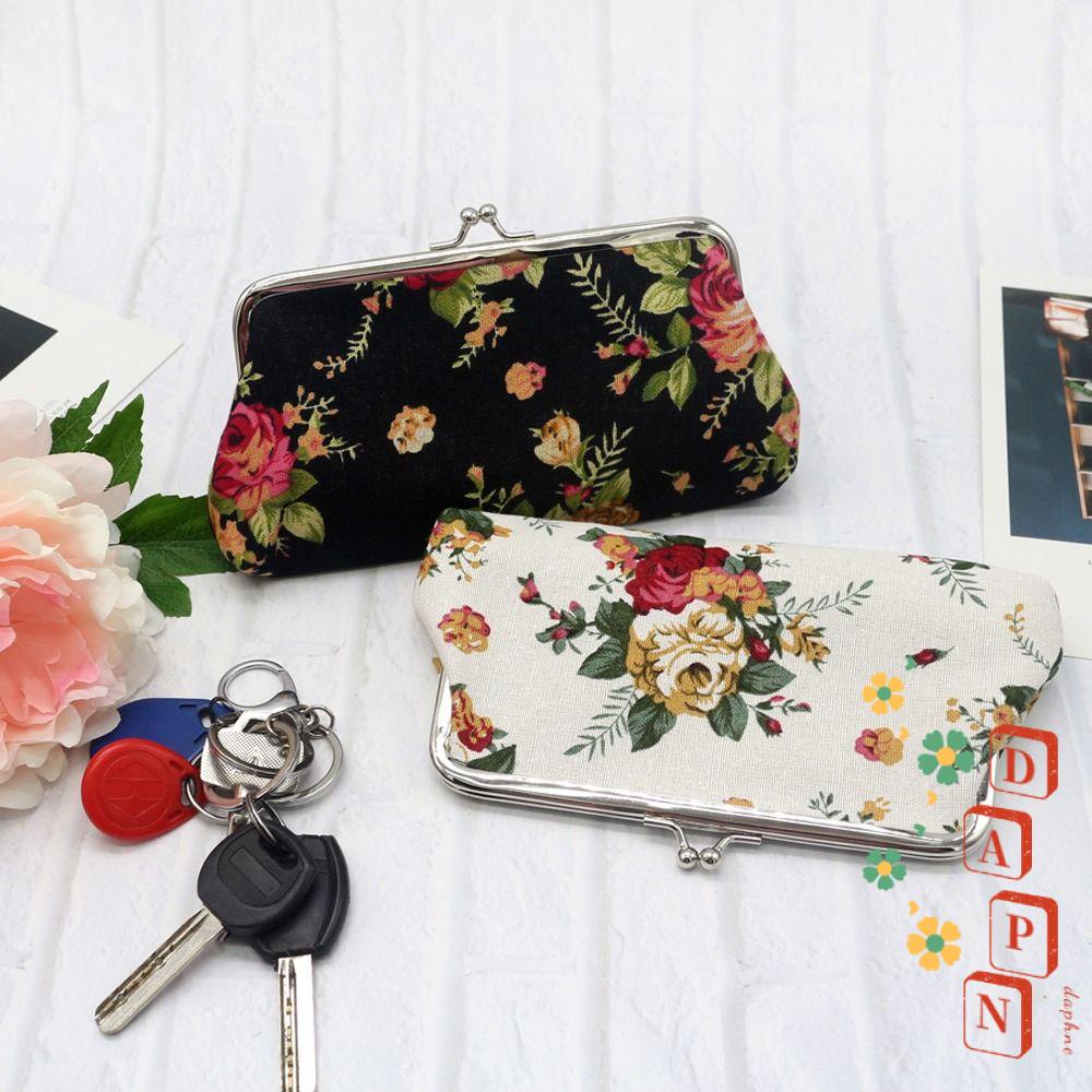 Daphs Ví Vải Canvas Cầm Tay Đựng Son Môi Chìa Khóa Họa Tiết Hoa Cho Nữ