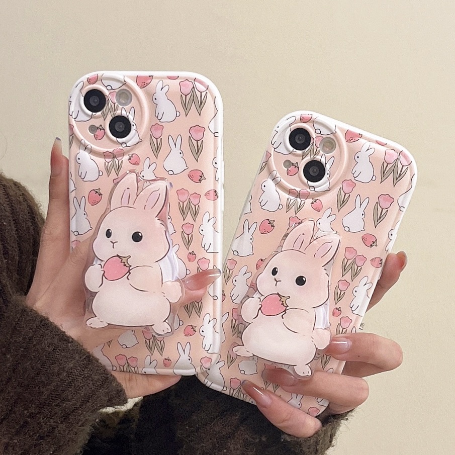 Ốp Điện Thoại Mềm Đệm Khí In Hình Thỏ Hoa Có Giá Đỡ Cho iphone14 13pro 12 / 11