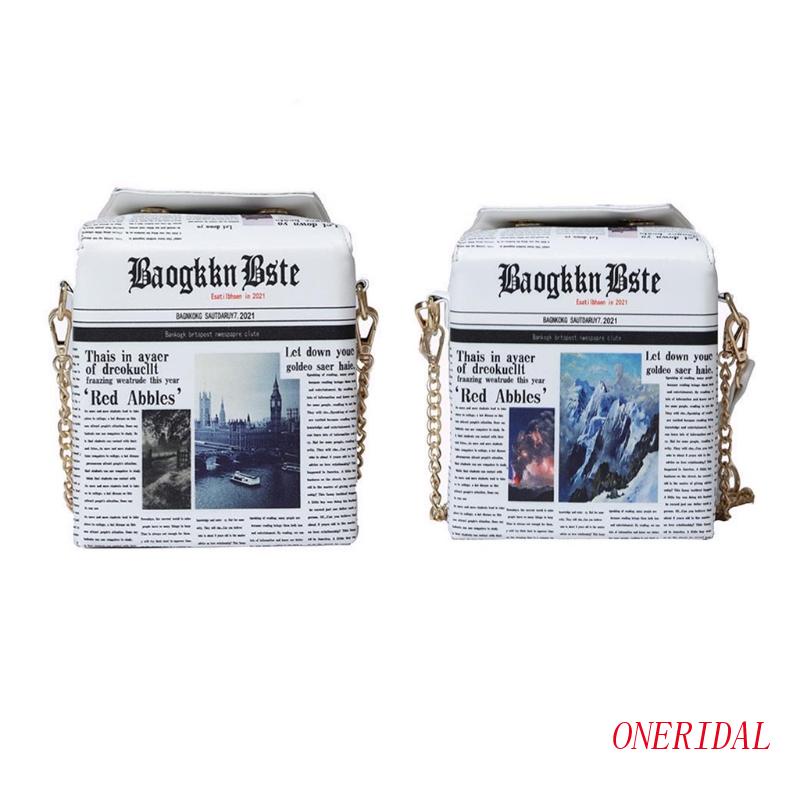 Túi Đeo Chéo Vai Bằng Da Họa Tiết Tờ Báo Thời Trang Sành Điệu Cho Nữ