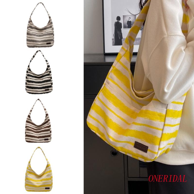 Túi Mua Sắm Xách Tay Đeo Vai Dung Tích Lớn Họa Tiết Kẻ Sọc Dành Cho Bạn Nữ