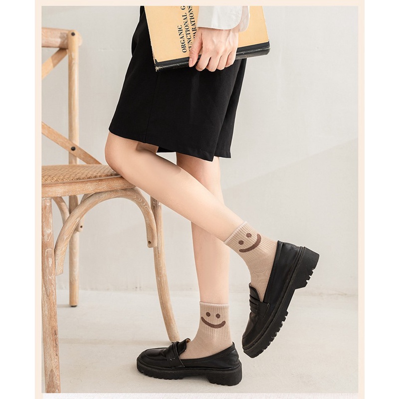 1 Đôi Vớ Ngắn Bằng Vải Cotton Mềm Chống Trượt In Hình Mặt Cười Dễ Thương