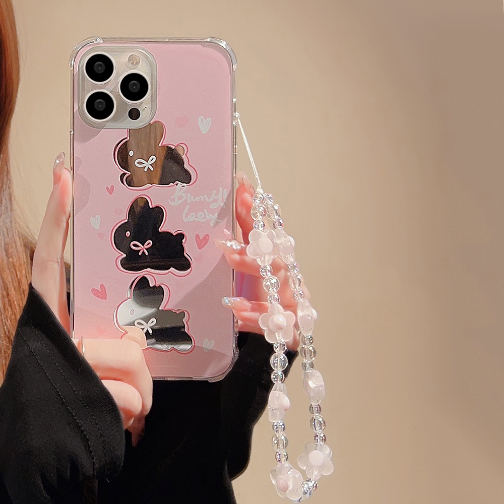 Ốp Điện Thoại TPU Mềm Chống Sốc Gắn Gương Hình Thỏ Dễ Thương Cho IPhone 14 13 12 11 Pro Max X XR 8 7 Plus SE