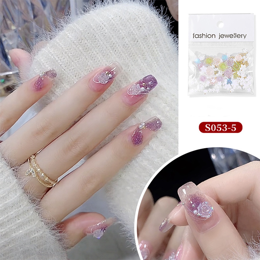 1 Bộ Hạt Charm Lấp Lánh Bằng Thép Trang Trí Móng Tay DIY