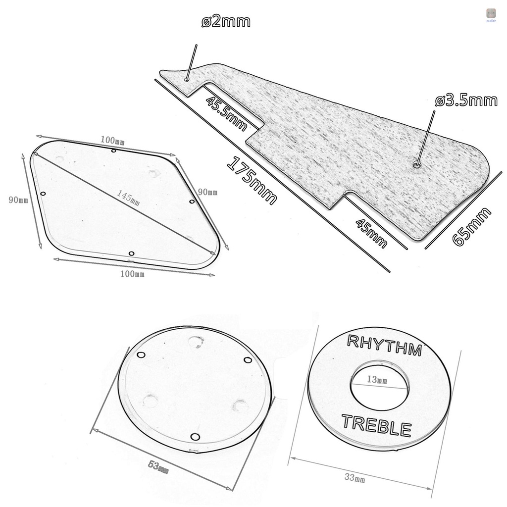 Bộ 4 Miếng Bảo Vệ Miếng Gảy Đàn Guitar Điện LP Bằng Nhựa Chống Trầy Trước Và Sau