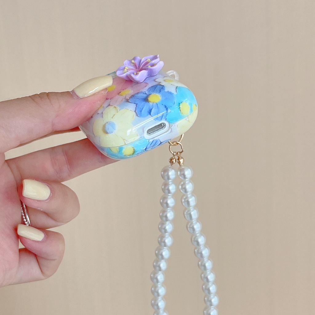 Vỏ Bảo Vệ Hộp Sạc Tai nghe không dây AirPods 1 2 gen3 pro2 2022 Bằng Tpu Mềm Hình Tranh Sơn Dầu Hoa 3D
