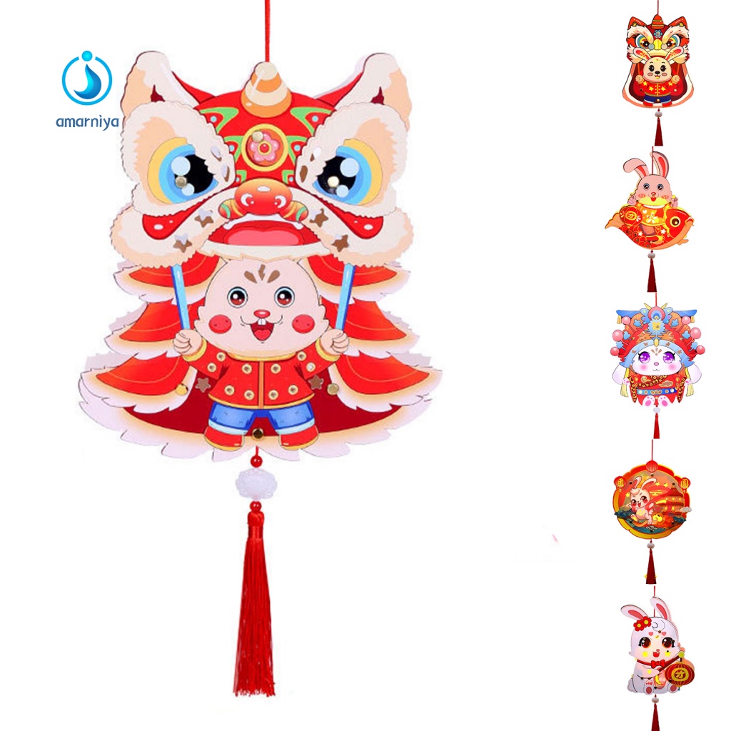 Lồng Đèn Hình Thỏ Hoạt Hình Màu Dạ Quang DIY Làm Quà Tặng Năm Mới Cho Bé