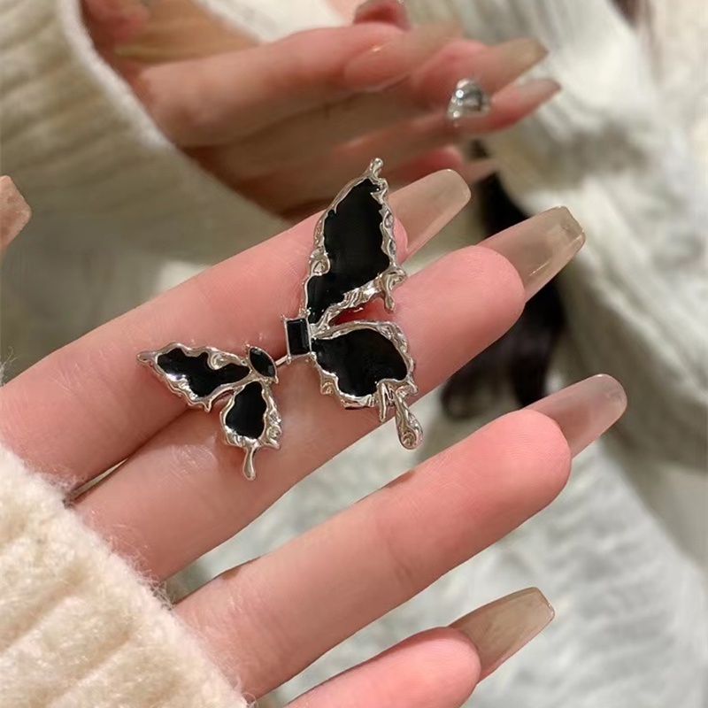 Khuyên Tai Hình Bướm Đen Đính Đá Zircon Nhiều Màu Thời Trang Cho Nữ