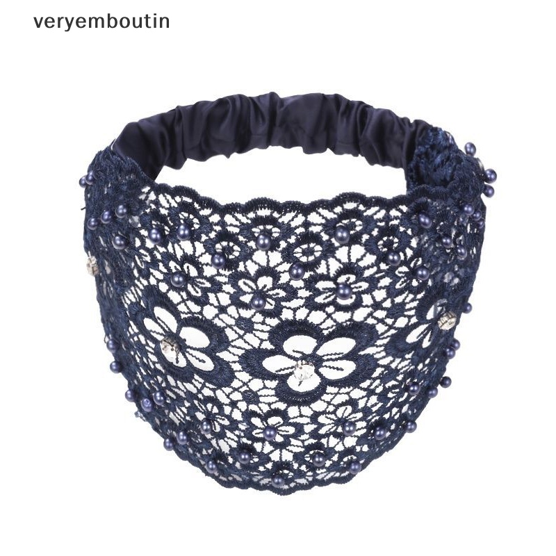 Băng Đô Ren Mỏng Vành Rộng Thoáng Khí Thêu Họa Tiết Đính Ngọc Trai Thời Trang Cho Nữ