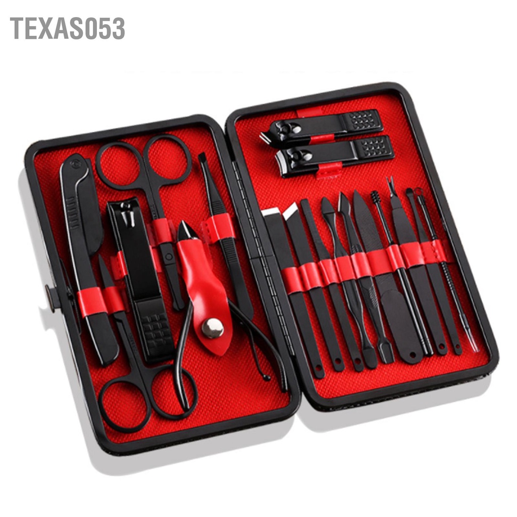 Texas053 Bộ bấm móng tay 18 CÁI gia đình bằng thép không gỉ màu đen có độ bền cao