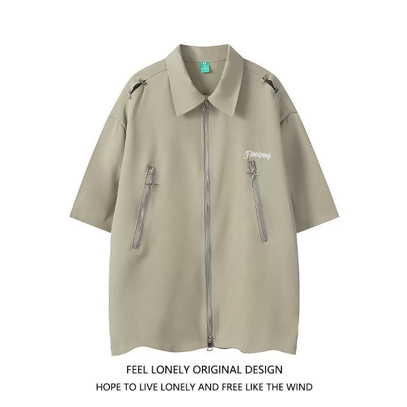 Áo Sơ Mi Tay Ngắn Cổ Polo Có Khóa Kéo Dáng Rộng Thời Trang Mùa Hè Hàng Mới Dành Cho Bạn Nam
