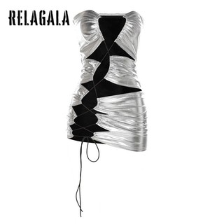 RelaGala Nữ Mới Thời Trang Màu Trơn Quấn Một Cổ Gợi Cảm Rỗng Đầm Ôm