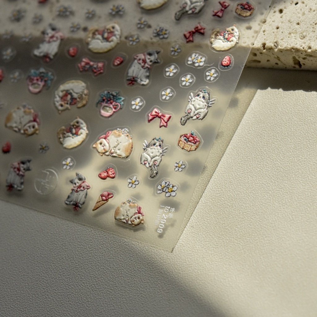 Miếng Dán Trang Trí Móng Tay 5D Hình Mèo Phong Cách Nhật Bản to2907