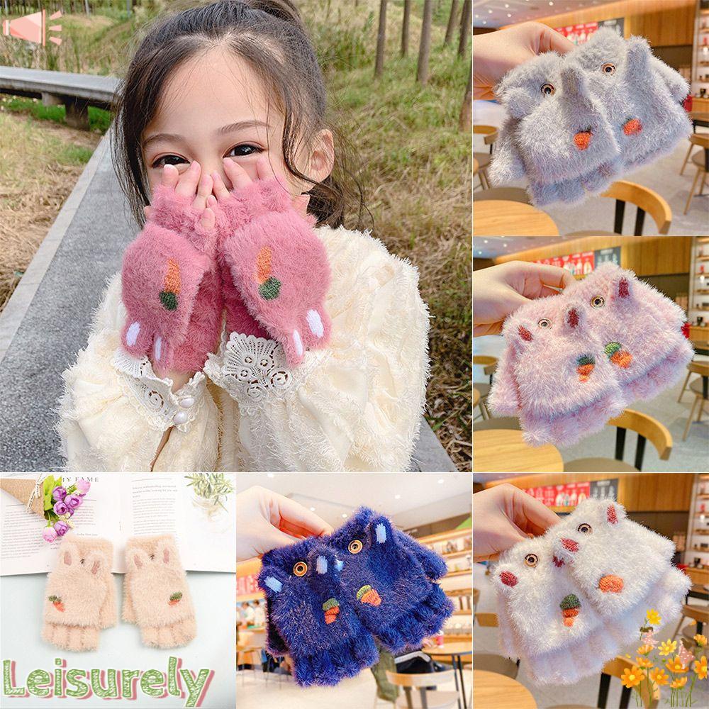Găng Tay Hở Ngón Vải Lông Dày Dặn Mềm Mại Giữ Ấm Nhiều Màu Sắc Cho Bé