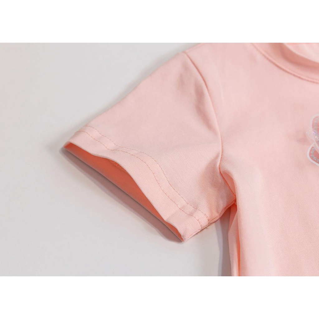 Áo Thun Tay Ngắn 90-140cm Phối Nơ Màu Sắc Ngọt Ngào Thời Trang Cho Bé Gái