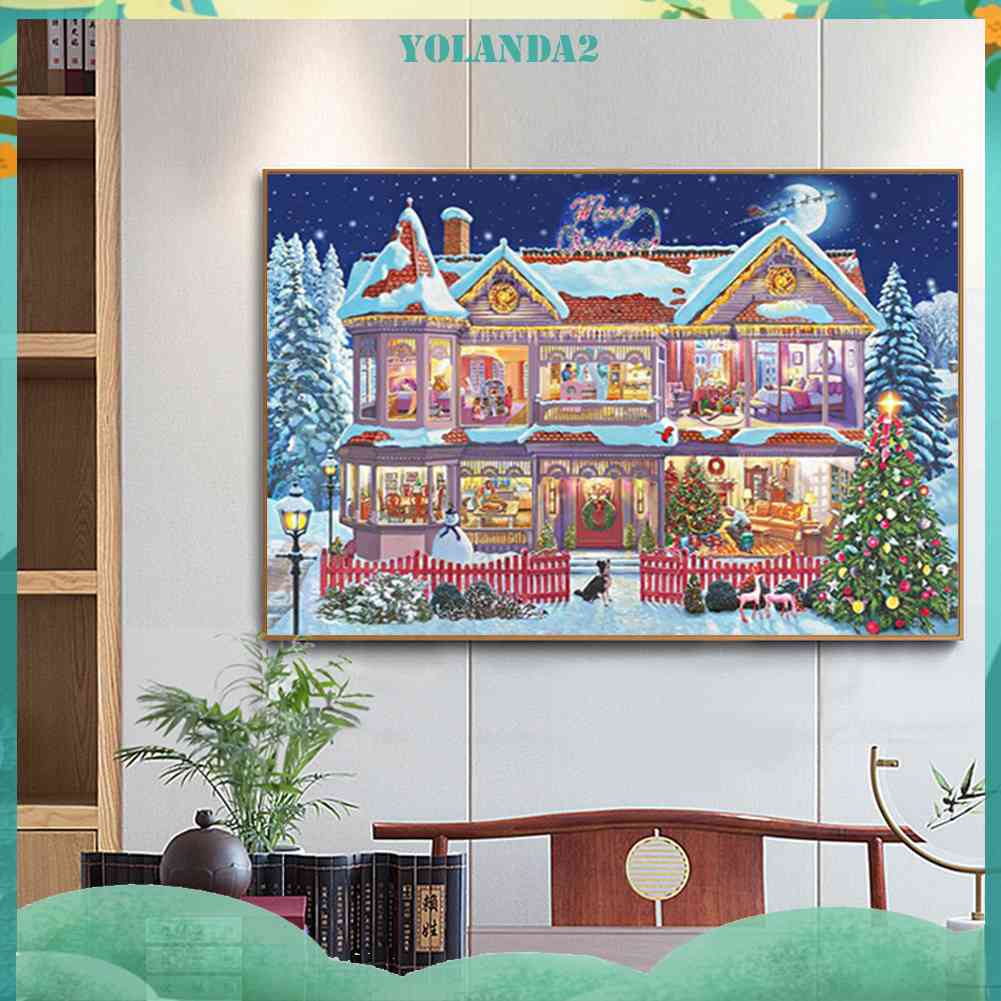 Tranh Đính Đá Kim Cương Toàn Bộ 5D DIY Hình Ngôi Nhà Giáng Sinh