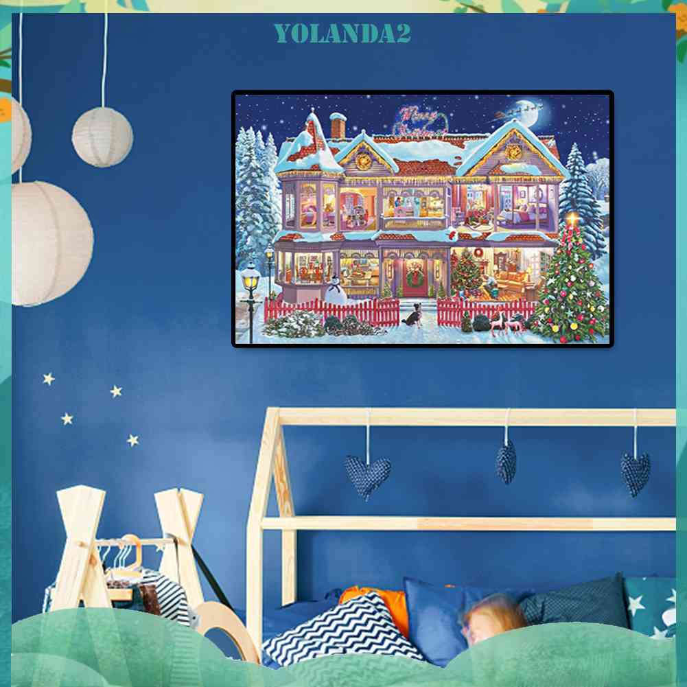 Tranh Đính Đá Kim Cương Toàn Bộ 5D DIY Hình Ngôi Nhà Giáng Sinh