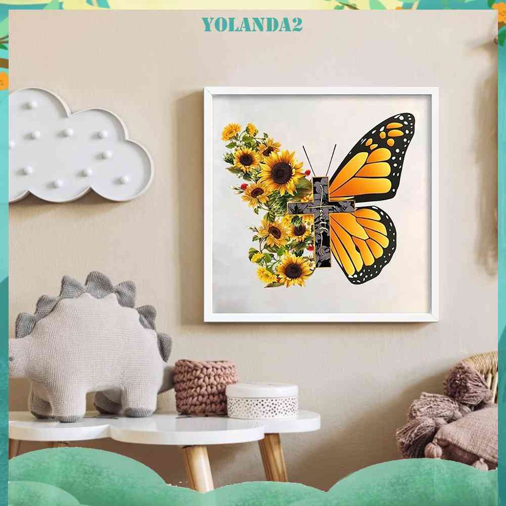 Tranh Đính Đá Kim Cương Toàn Bộ 5D DIY Hình Vẽ Hoa Hướng Dương Bướm