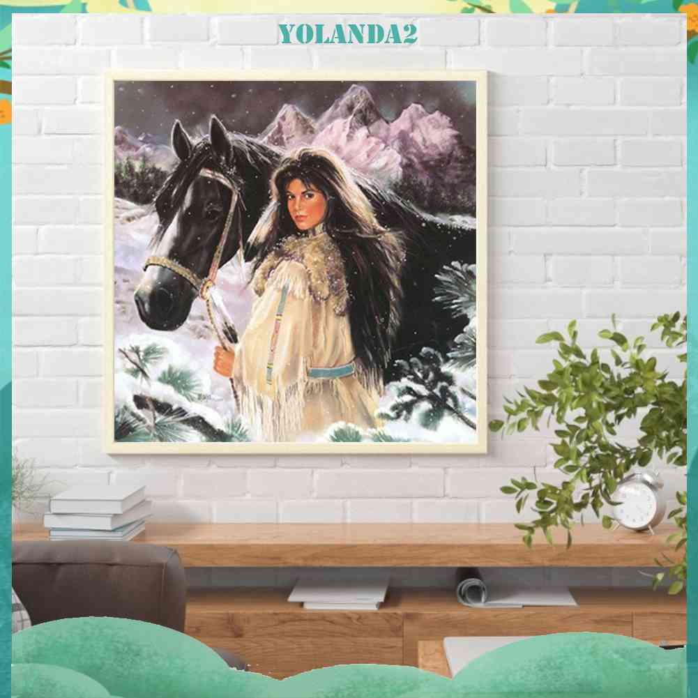Bộ Tranh Đính Đá 5D Tự Làm Toàn Diện Họa Tiết Người Phụ Nữ Ngựa Độc Đáo