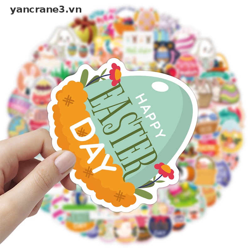 Bộ 50 Sticker Dán Trang Trí Hình Thỏ Phục Sinh Dễ Thương {yancrane3.vn}