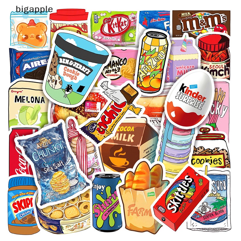 Bộ 50 Miếng Dán Chống Thấm Nước Hình Thức Ăn / Sữa / Điện Thoại Độc Đáo Trang Trí Xe Hơi / Xe Máy
