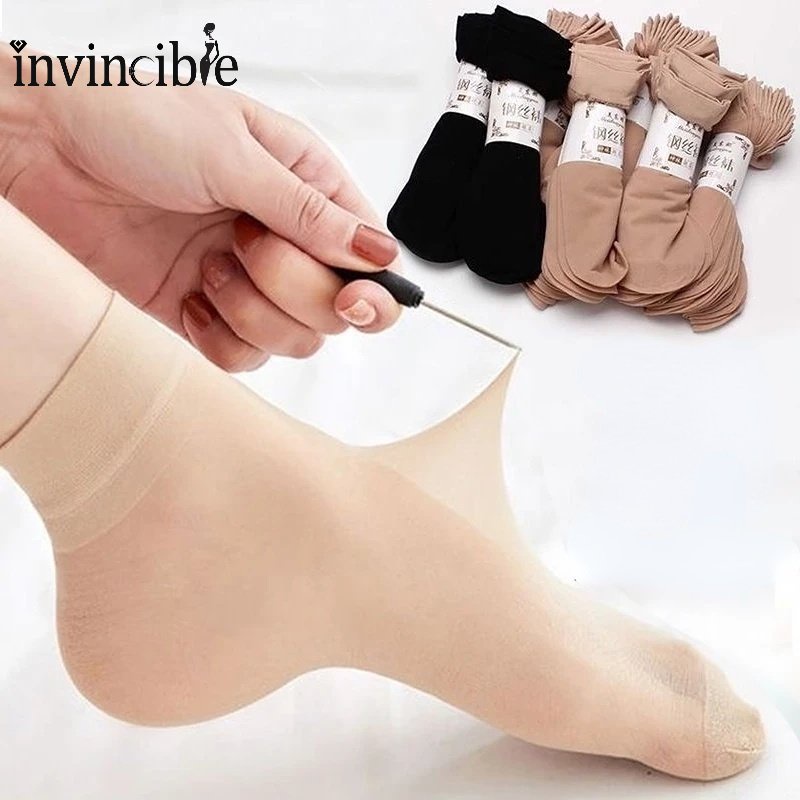 1 Đôi Vớ Lụa Pha Lê Trong Suốt Cổ Ngắn Chống Trượt / Vớ Màu Da Mùa Hè