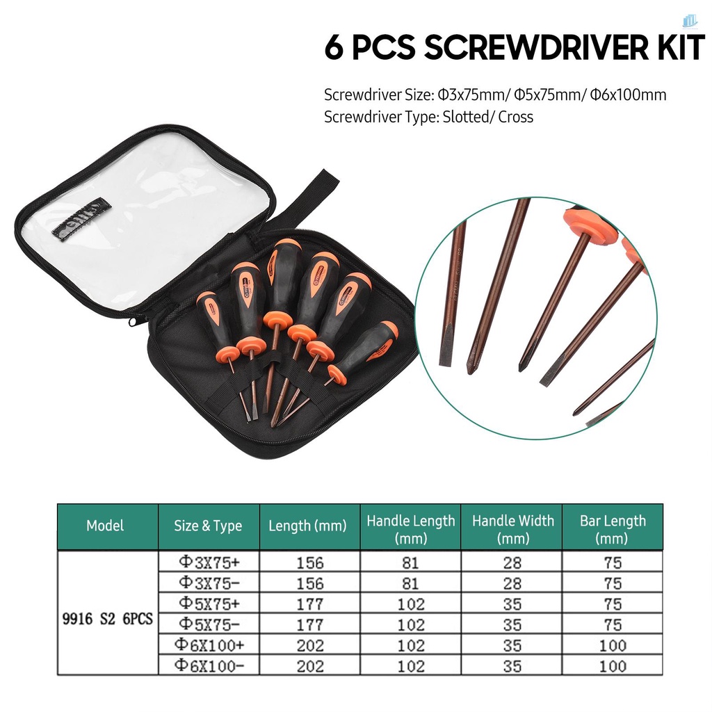 Bộ Tua Vít 6 Món Bằng Hợp Kim Thép s2mwvn Kèm Túi Đựng Chống Trượt