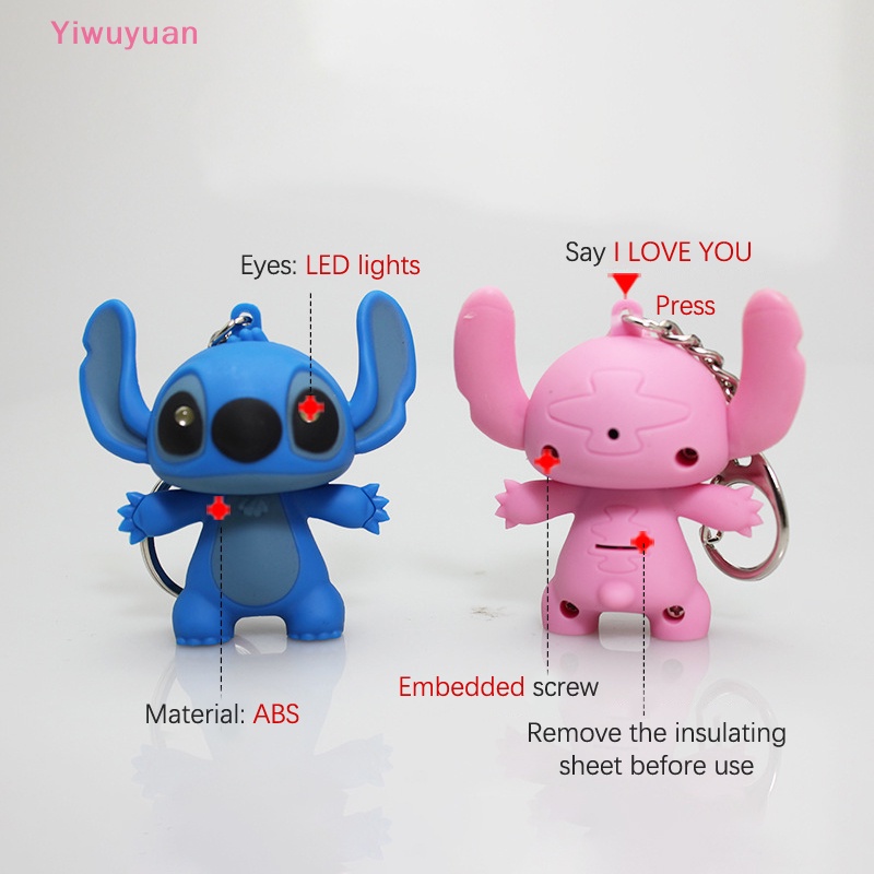 DISNEY Móc Khóa Hình Stitch Có Đèn LED Phát Sáng Dễ Thương