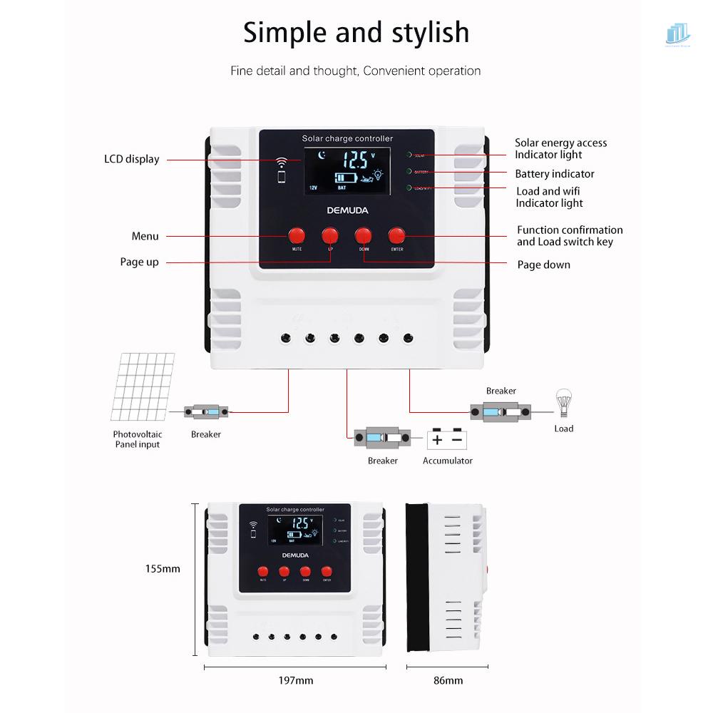 Bộ Điều Khiển Sạc Năng Lượng Mặt Trời Thông Minh PWM (s2mwvn) Cho Thiết Bị Điều Khiển Dữ Liệu Điện Thoại Di Động Có Màn Hình LED Hiển Thị 12V / 24V Lithium Và Lithium-i