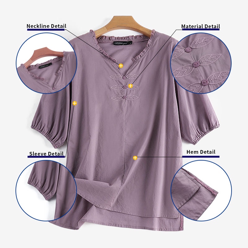 ZANZEA Áo Sơ Mi Tay Lửng Thêu Họa Tiết Phong Cách Hàn Quốc Cho Nữ