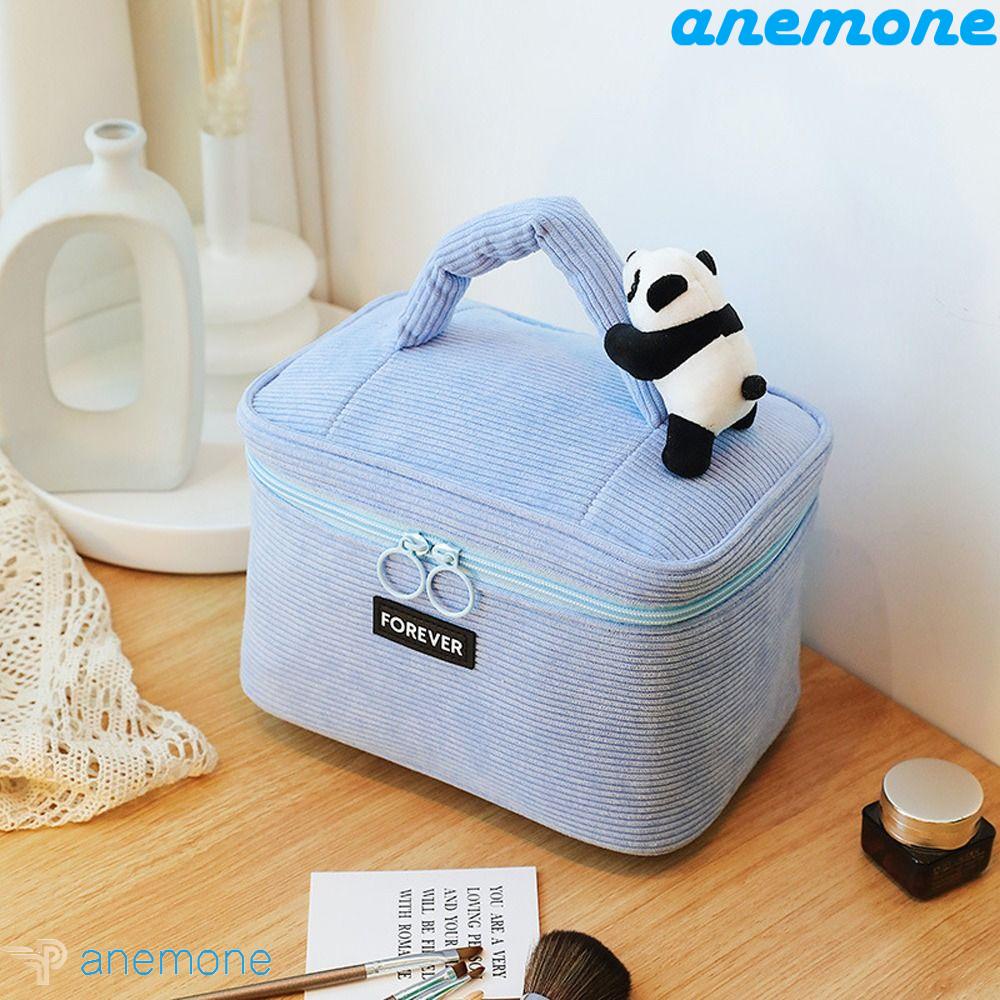 Túi Đựng Mỹ Phẩm Xách Tay Cỡ Lớn Bằng Vải Nhung Kẻ In Hoạt Hình Gấu Trúc Dành Cho Bạn Gái