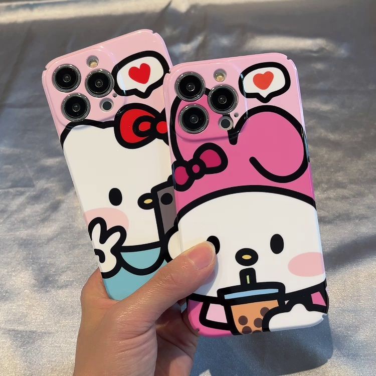 Ốp Điện Thoại Cứng Chống Sốc Họa Tiết Hello Kitty &amp; Trà Sữa Dễ Thương Cho iPhone1311 14pro 12 TL4M