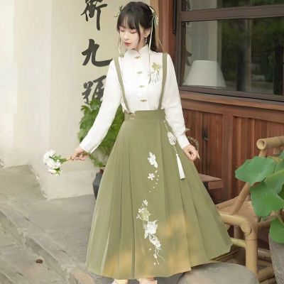 Ban Đầu Hanfu Nữ Mới Hàng Ngày Hán Yếu Tố Xuân Thu Cổ Đứng Áo Sơ Mi Retro Váy Treo Phù Hợp Với