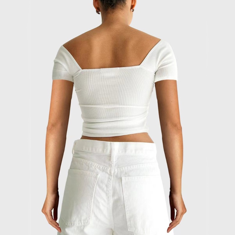 Xiangbao Áo Croptop Tay Ngắn Có Gân Hở Lưng Thời Trang Mùa Hè Cho Nữ