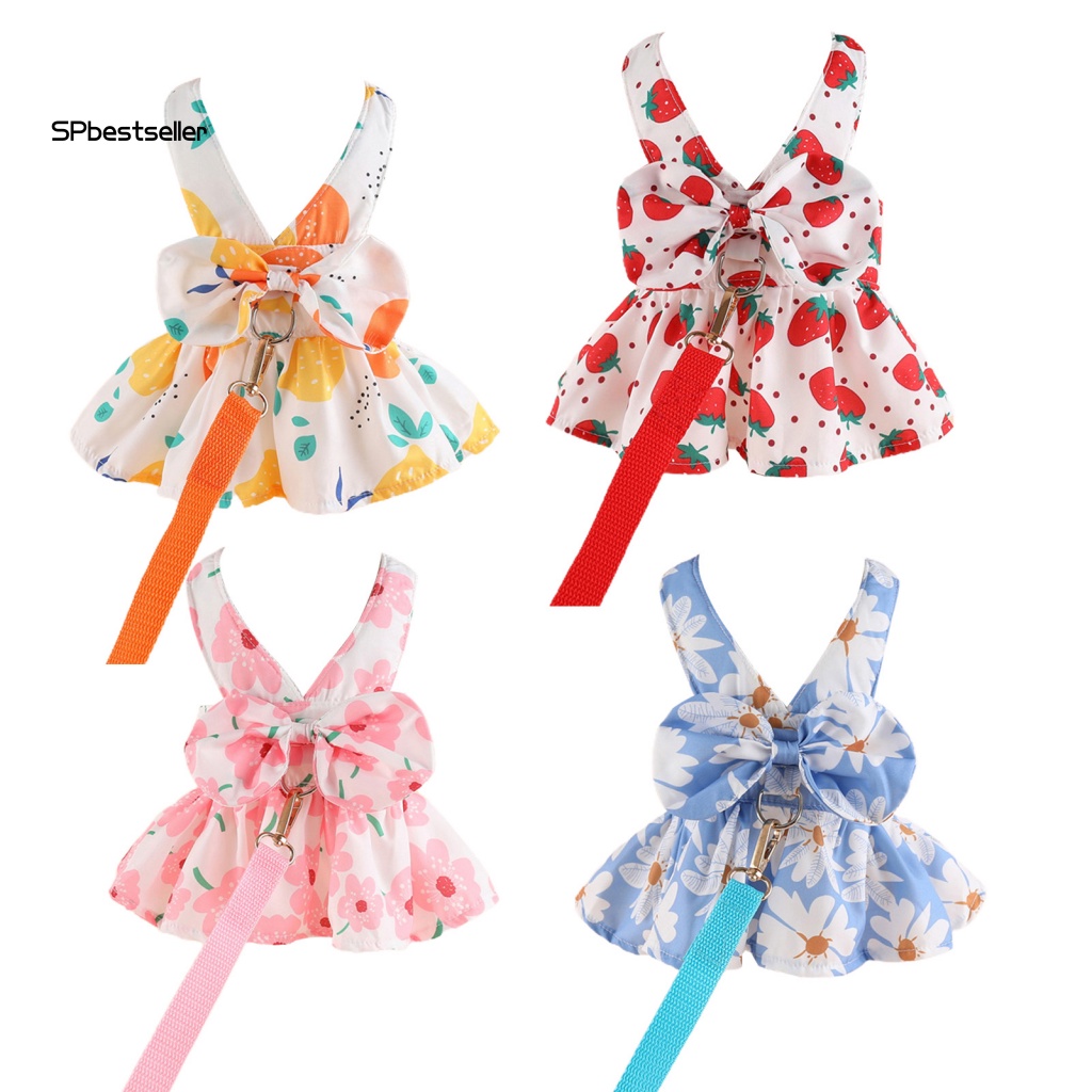 Đầm Công Chúa Kèm Dây Dắt Đính Nơ Dễ Thương Thời Trang Xuân Hè Cho Thú Cưng